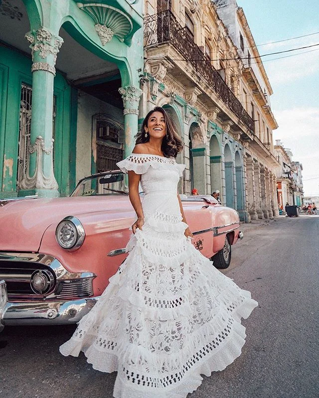 Summer Women Clothing off-Shoulder Ruffled Hollow Out Cutout Wide Hem Lace Dress Tunics Spring floral Summer Women Clothing off-Shoulder Ruffled Hollow Out Cutout Wide Hem Lace Dress Tunics Spring floral