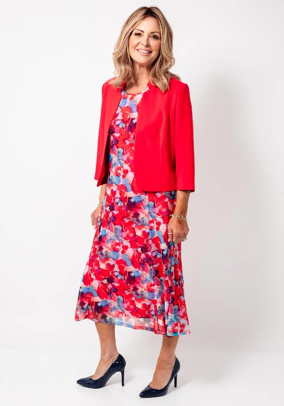 Avalon Abstract Floral Print Dress and Bolero Set, Coral Off-the-shoulder Chic Trendy