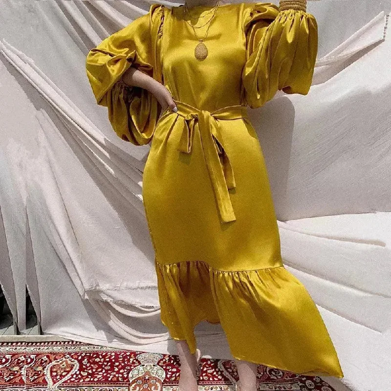 Turkey Dubai Middle East Women Kaftan Abaya Hijab Dress Maxi Flowy Bohemian