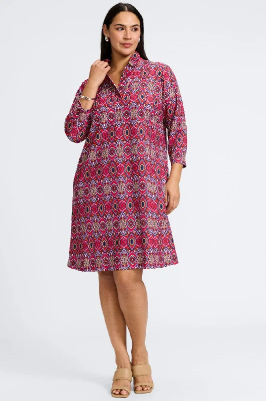 Tammy Plus No Iron Geometric Tile 3/4 Sleeve Dress Tunics Favorite customer
