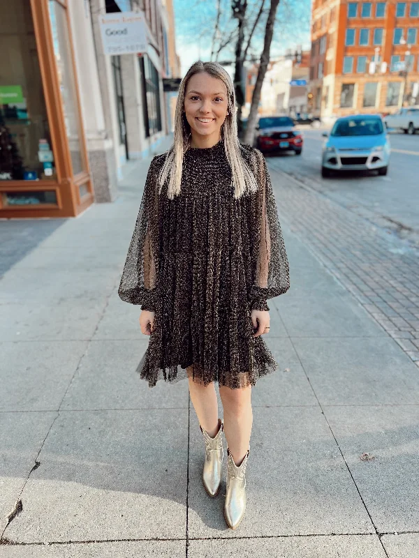 Black Frilled Tier Dress Tunics Seasonal trendy