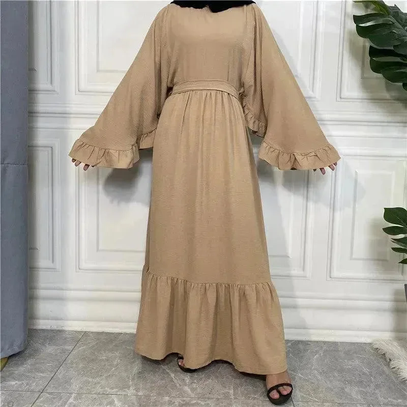 Fashionable Women's Solid Color Patchwork Arab  Dress Tunics Fleece cozy
