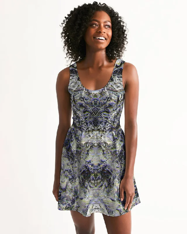 Fall of the Leaf Gods :: Grey :: Women's Scoop Neck Skater Dress Floral Print girly