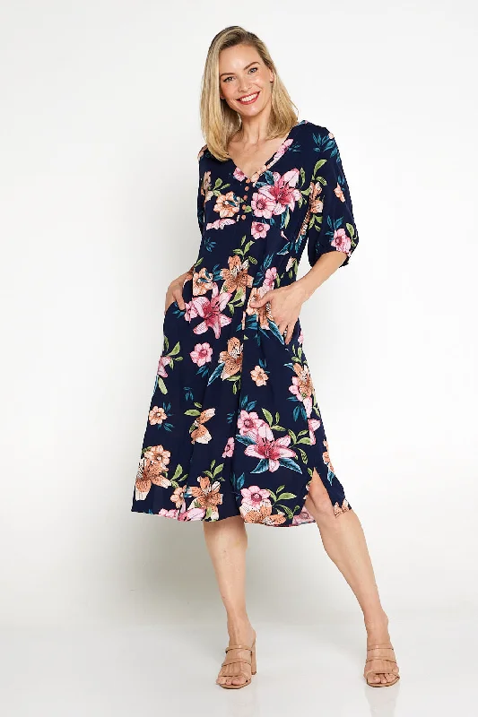Kali Dress - Navy Floral Tunics Essential wardrobe