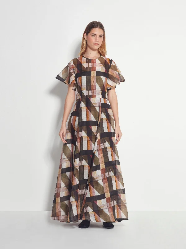 Capri Dress (Geo Maze Silk Linen) Painterly Tunics Stylish modern