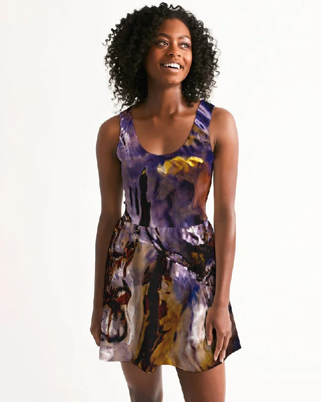 Delaware Ripples of Gold :: Women's Scoop Neck Skater Dress Maxi Flowy Bohemian