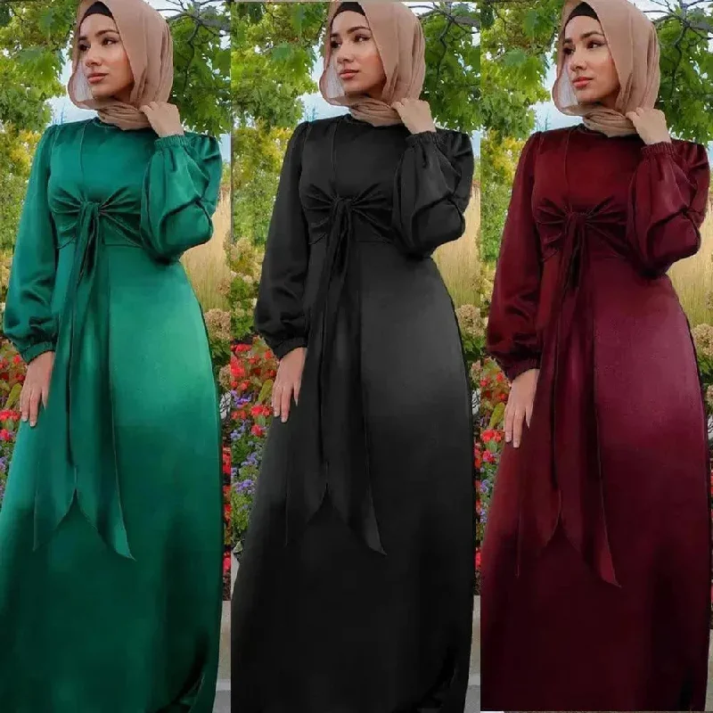 Dubai Middle East Kaftan Abaya Turkey Satin Dress. Casual Short Summer