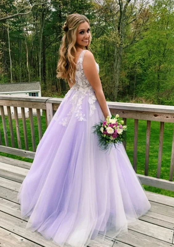 Princess V Neck Sleeveless Sweep Lace Tulle Lilac Wedding Party Prom Dress Tunics Distressed trendy Princess V Neck Sleeveless Sweep Lace Tulle Lilac Wedding Party Prom Dress Tunics Distressed trendy