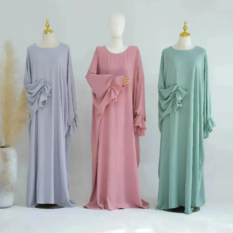 Middle East Dubai Turkey Solid Color Dress Leisure Tunics Stylish elegant