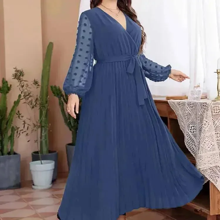 Large Size Solid Color Elastic Waist flared Abaya Dress for Turkey Middle East Women Tunics Stylish elegant Large Size Solid Color Elastic Waist flared Abaya Dress for Turkey Middle East Women Tunics Stylish elegant