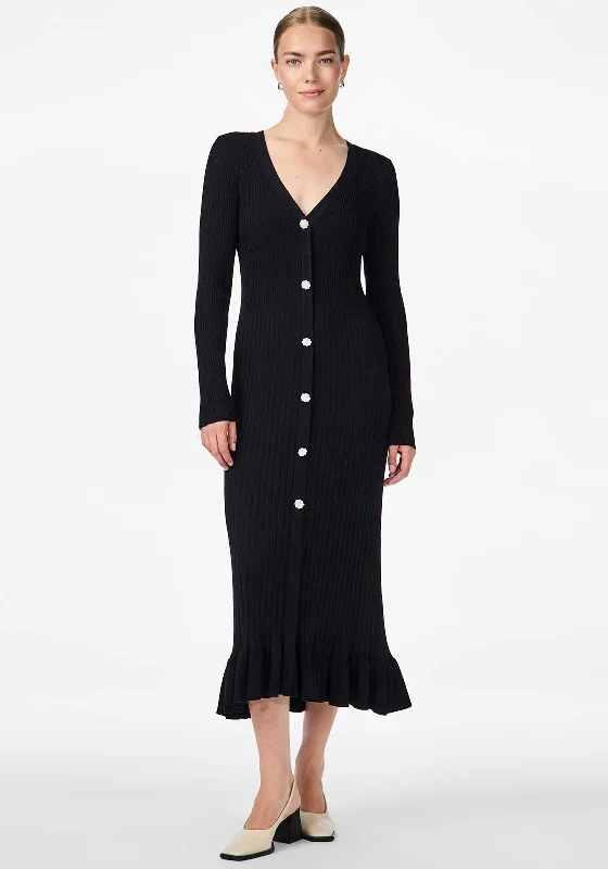 Y.A.S Mikke Ribbed Knit Dress, Black Crew Neckline Casual