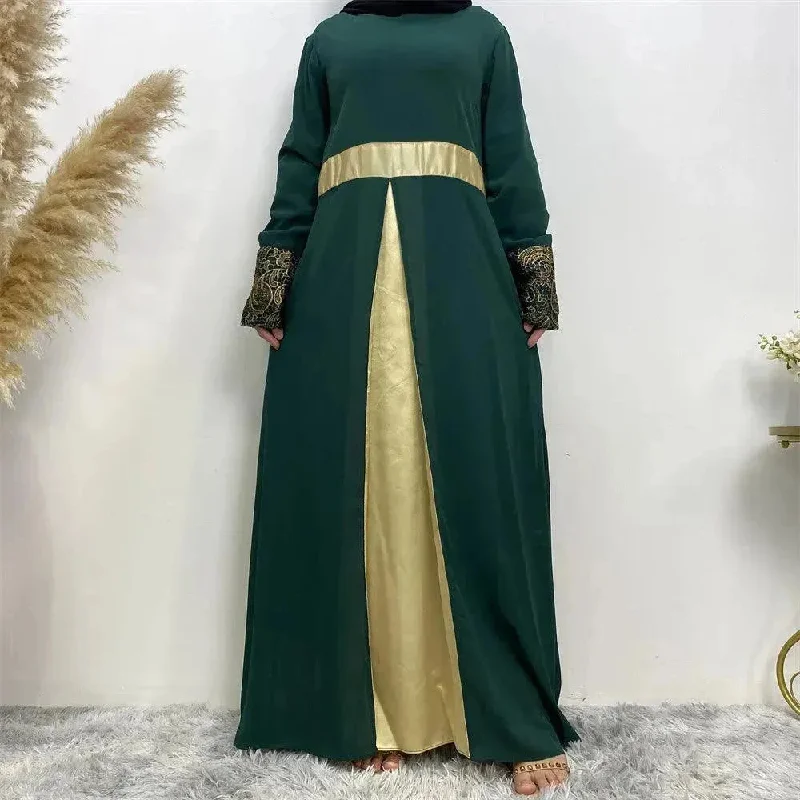 Women's Arab  Patchwork Long Sleeved Dress Tunic Top Casual