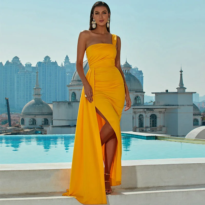 Summer Dress Women Sexy One Shoulder off Neck Ball Party Split Evening Dress Tunics Business professional Summer Dress Women Sexy One Shoulder off Neck Ball Party Split Evening Dress Tunics Business professional