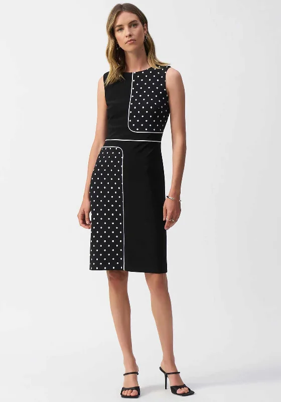 Joseph Ribkoff Polka Dot Panel Pencil Dress, Black Turtleneck Warm Winter