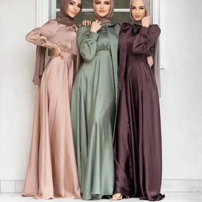 Summer Spring Autumn style Satin Abaya Dress for Beautiful Arab Dubai Turkey Middle Eastern Women Party Abaya Tunics Exclusive limited Summer Spring Autumn style Satin Abaya Dress for Beautiful Arab Dubai Turkey Middle Eastern Women Party Abaya Tunics Exclusive limited