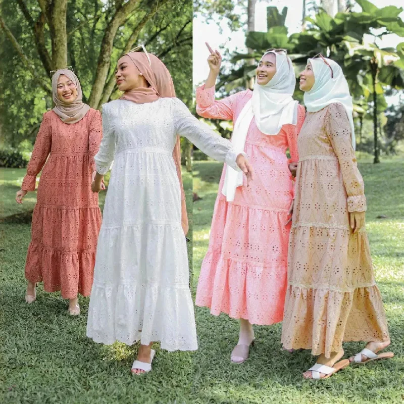 Arab  Malaysia Indonesia Hollow Lace Dress Tunics Velvet soft