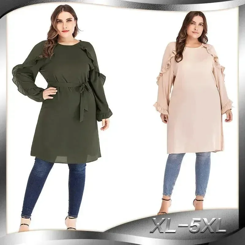 Arab  long sleeve round neck dress Crew Neckline Casual