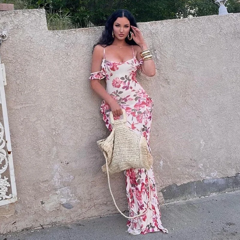 Summer Sexy Slim Print Casual Sling Dress Women Clothing Tunics Wedding white