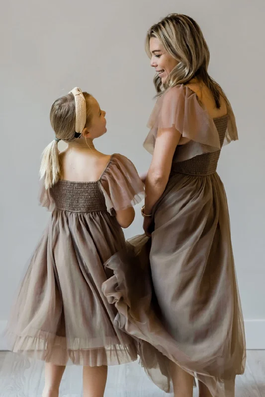Women's Fawn Dress (mocha tulle) Tunics Trendy modern