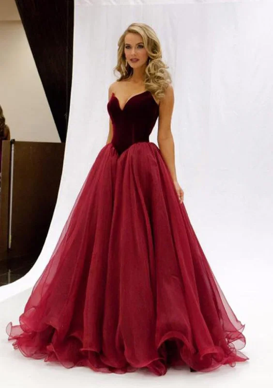 Strapless Organza Velvet Burgundy/Crimson Party Gown Pageant Prom Dress Tunics Leisure comfortable Strapless Organza Velvet Burgundy/Crimson Party Gown Pageant Prom Dress Tunics Leisure comfortable