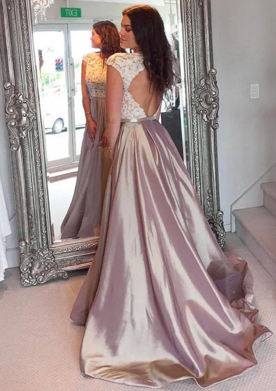 Princess Scoop Neck Open Back Floor Length Court Train Taffeta Party Prom Dress, Lace Tunics Wedding white Princess Scoop Neck Open Back Floor Length Court Train Taffeta Party Prom Dress, Lace Tunics Wedding white