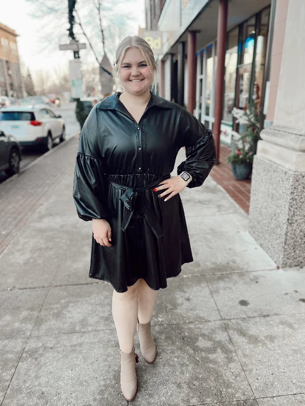 Black Leather Belted Dress-Final Sale Online Only Tunics Ceremony elegant