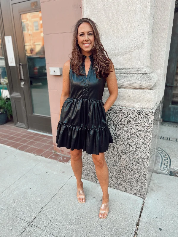 Black Leather Dress Tunics Vintage classic
