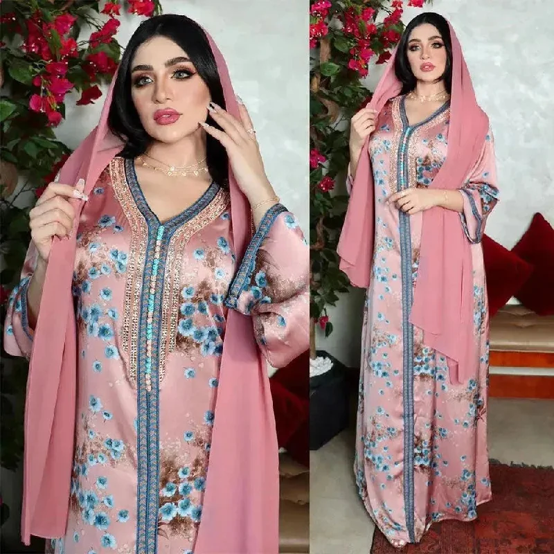 New Hot Diamond Arab  Print Dress Turtleneck Warm Winter