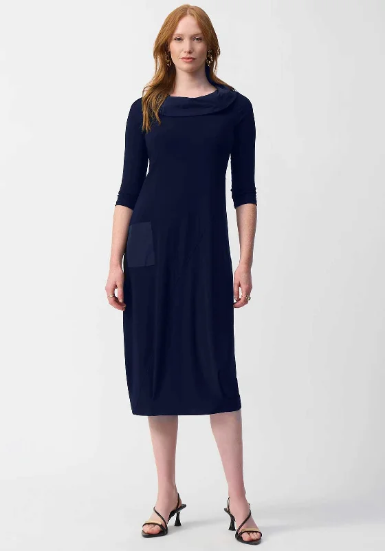 Joseph Ribkoff Cowl Neck Jersey Midi Dress, Navy Tunic Top Casual