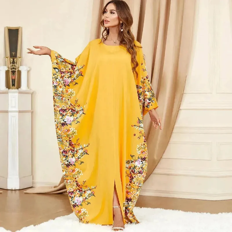 Yellow Bat Sleeve Plus Size Buba Abaya Middle East Women Dress Tunics Fashionable trendy Yellow Bat Sleeve Plus Size Buba Abaya Middle East Women Dress Tunics Fashionable trendy