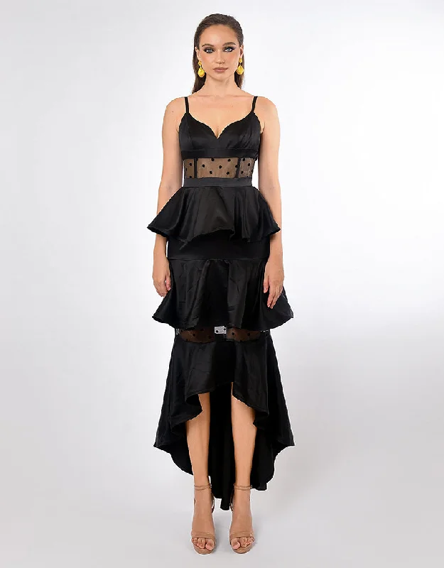 RAYNE POLKA DOT TIERED DRESS B70D30HL Off-the-shoulder Chic Trendy