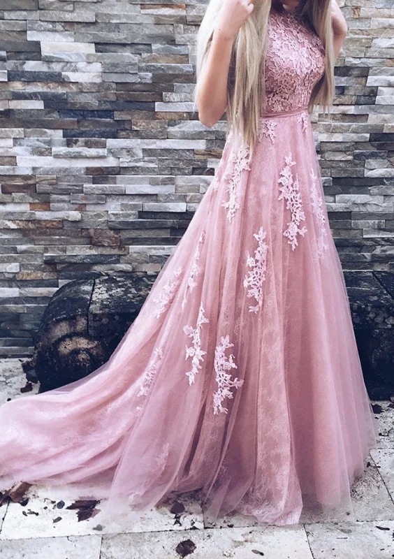 Princess Sleeveless V Back Floor Length Court Lace Tulle Party Prom Dress Tunics Travel practical