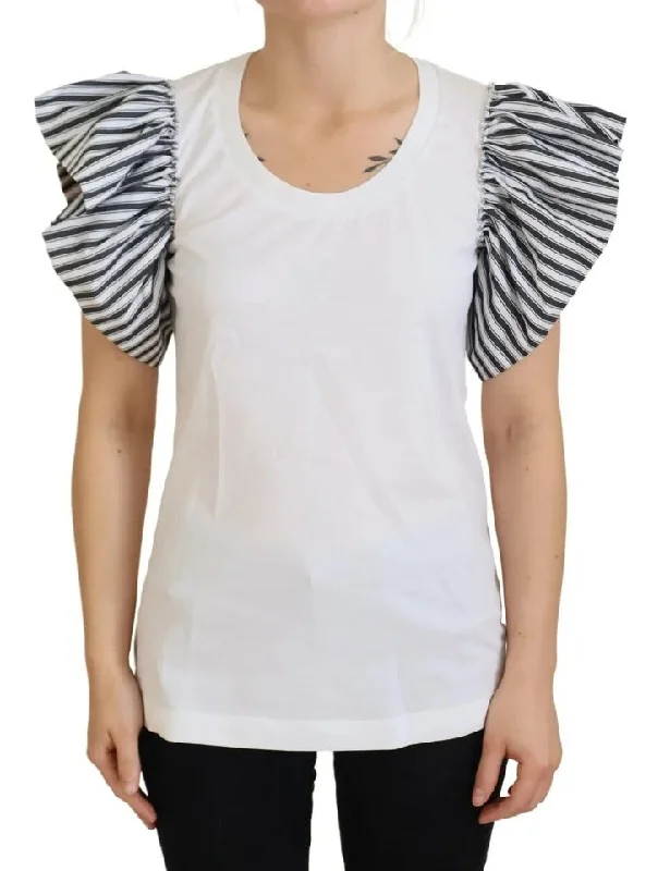 Dolce & Gabbana White Striped Short Sleeves Pullover Women's Top (Pre-Owned) Slim Sleeve Pullover Dolce & Gabbana White Striped Short Sleeves Pullover Women's Top (Pre-Owned) Slim Sleeve Pullover