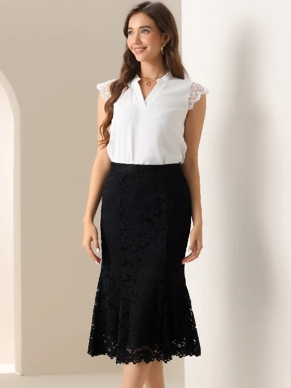 Lace Office Work Bodycon Fishtail Midi Skirt breathable skirt fabric