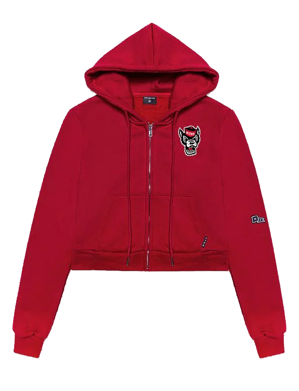 NC State Wolfpack Hype & Vice Red Wolfhead Cropped Full Zip Hooded Sweatshirt Hoodie with Reflective Safety Nightwear NC State Wolfpack Hype & Vice Red Wolfhead Cropped Full Zip Hooded Sweatshirt Hoodie with Reflective Safety Nightwear