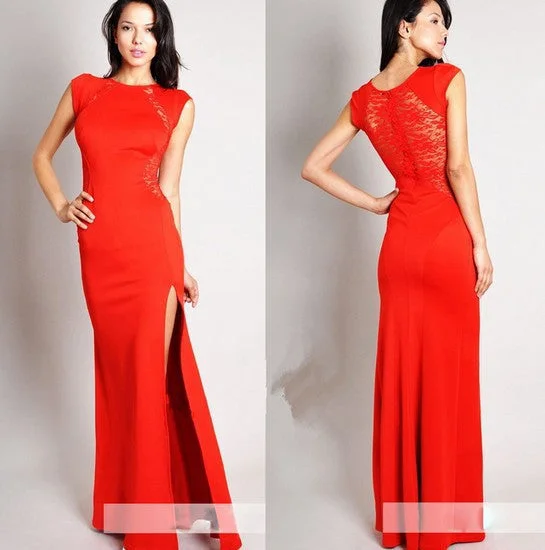 lace long dress Hip split plus size irregular Short Sleeve back hallow out floor length dresses