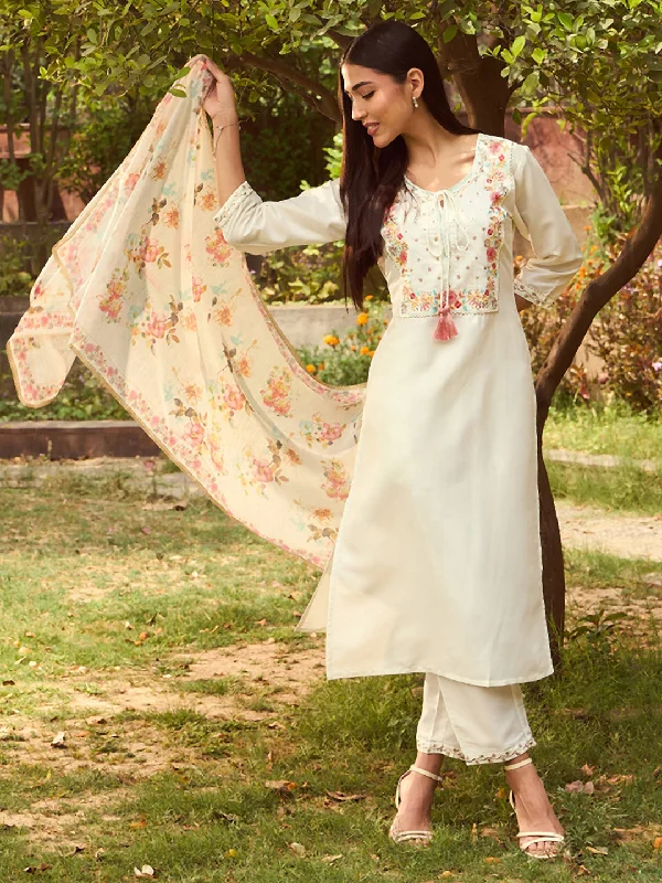 Women White Embroidered Straight Kurta Trousers With Dupatta Set Trousers fashionable trendy Women White Embroidered Straight Kurta Trousers With Dupatta Set Trousers fashionable trendy
