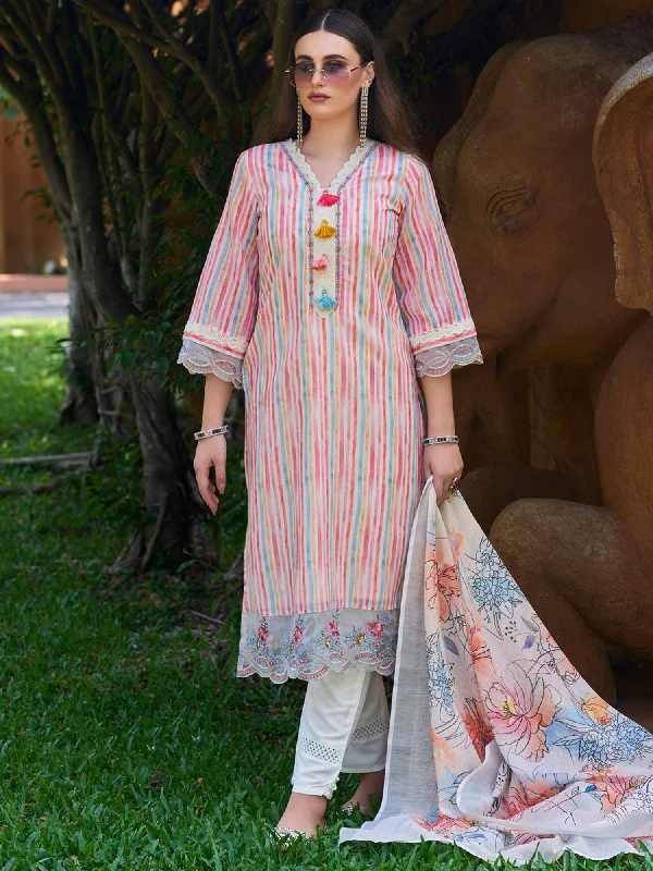 Women Multi Striped Straight Kurta Trousers With Dupatta Set Trousers Bootcut Casual Women Multi Striped Straight Kurta Trousers With Dupatta Set Trousers Bootcut Casual