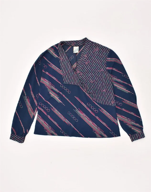 VINTAGE Womens Pullover Shirt IT 48 XL Navy Blue Striped Jewel Neck Pullover