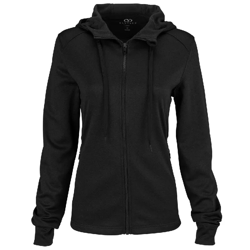 Vantage Women's Black Street Hoodie Hoodie with Zipper Placket Modern Functional