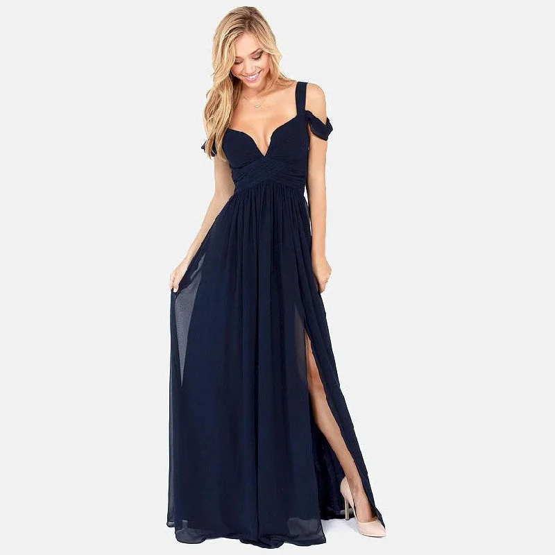 Summer Women V-neck Chiffon Pleated Elegant Long Dress Cocktail Party Style AWD0014