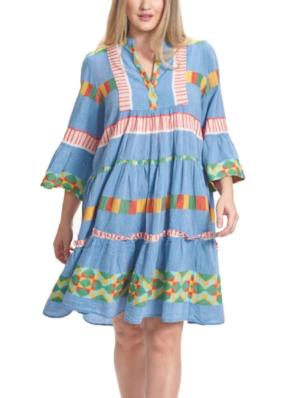 Calypso Zakar Knee Length Dress In Blue Multi