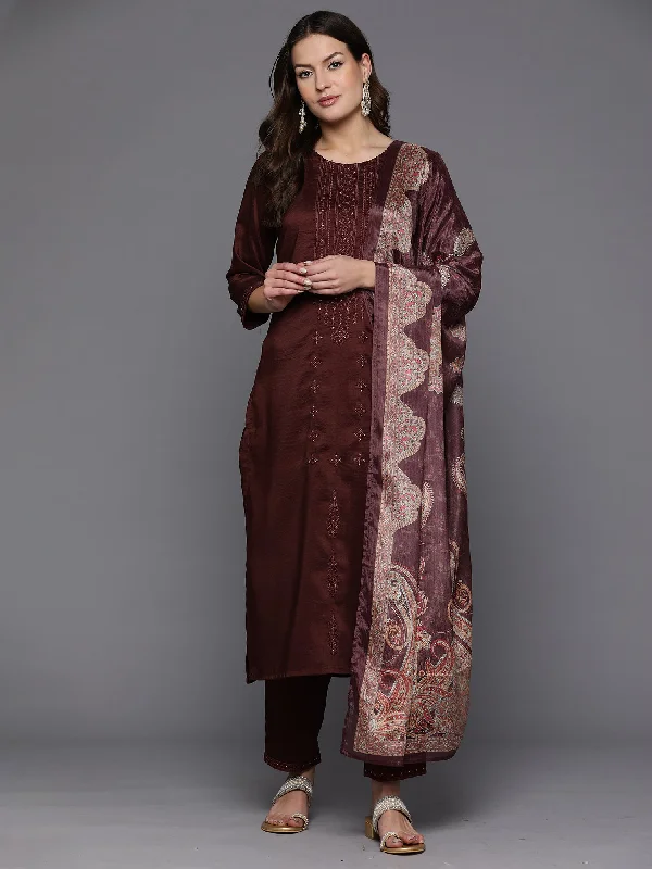 Women Burgundy Embroidered Straight Kurta Trousers With Dupatta Set Trousers fashionable chic Women Burgundy Embroidered Straight Kurta Trousers With Dupatta Set Trousers fashionable chic