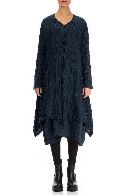 Dropped Edge Crinkled Midnight Blue Silk Linen Jacket Print Jacket Jacquard Jacket Embroidered Jacket Dropped Edge Crinkled Midnight Blue Silk Linen Jacket Print Jacket Jacquard Jacket Embroidered Jacket