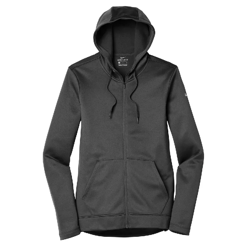 Nike Women's Anthracite Therma-FIT Full-Zip Fleece Hoodie Hoodie with Batwing Sleeves Loose Dramatic Nike Women's Anthracite Therma-FIT Full-Zip Fleece Hoodie Hoodie with Batwing Sleeves Loose Dramatic