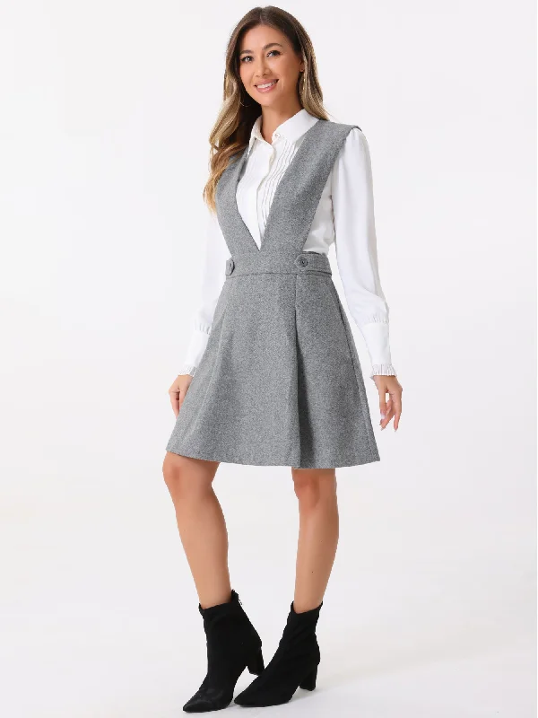 A-Line Above Knee Pinafore Overalls Suspenders Skirt corduroy skirt cozy