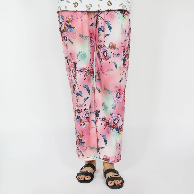 Women's Printed Trouser - Pink Chinos Cotton Straight Leg