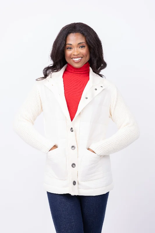 Nic + Zoe Mix Media Quilted Puffer Jacket in Classic Cream Welt Pockets Slit Pockets Flap Pockets Nic + Zoe Mix Media Quilted Puffer Jacket in Classic Cream Welt Pockets Slit Pockets Flap Pockets