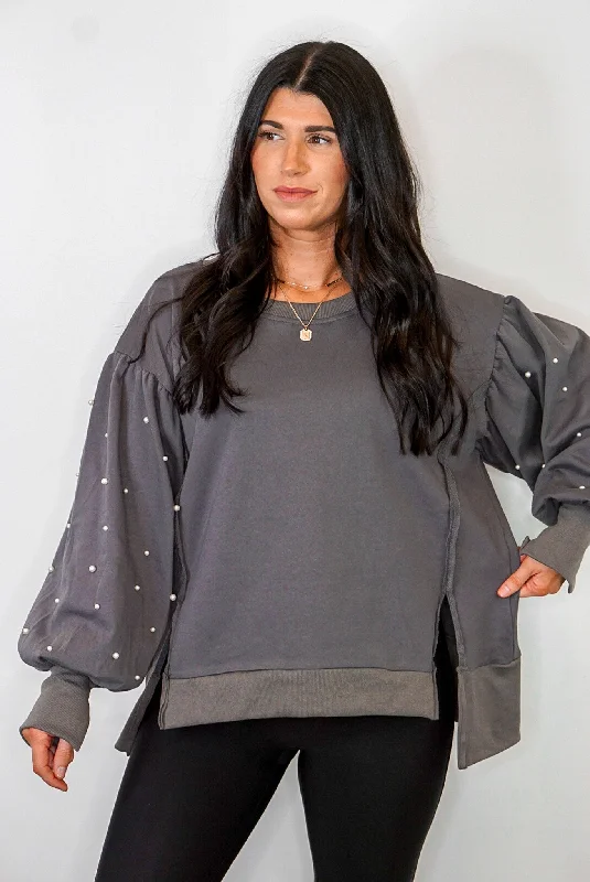 Pearl Darling Charcoal Sweatshirt Hoodie with Crew Neck Simple Timeless