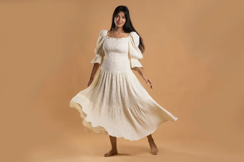 BLOCK HOP White Waffle Muslin Dress